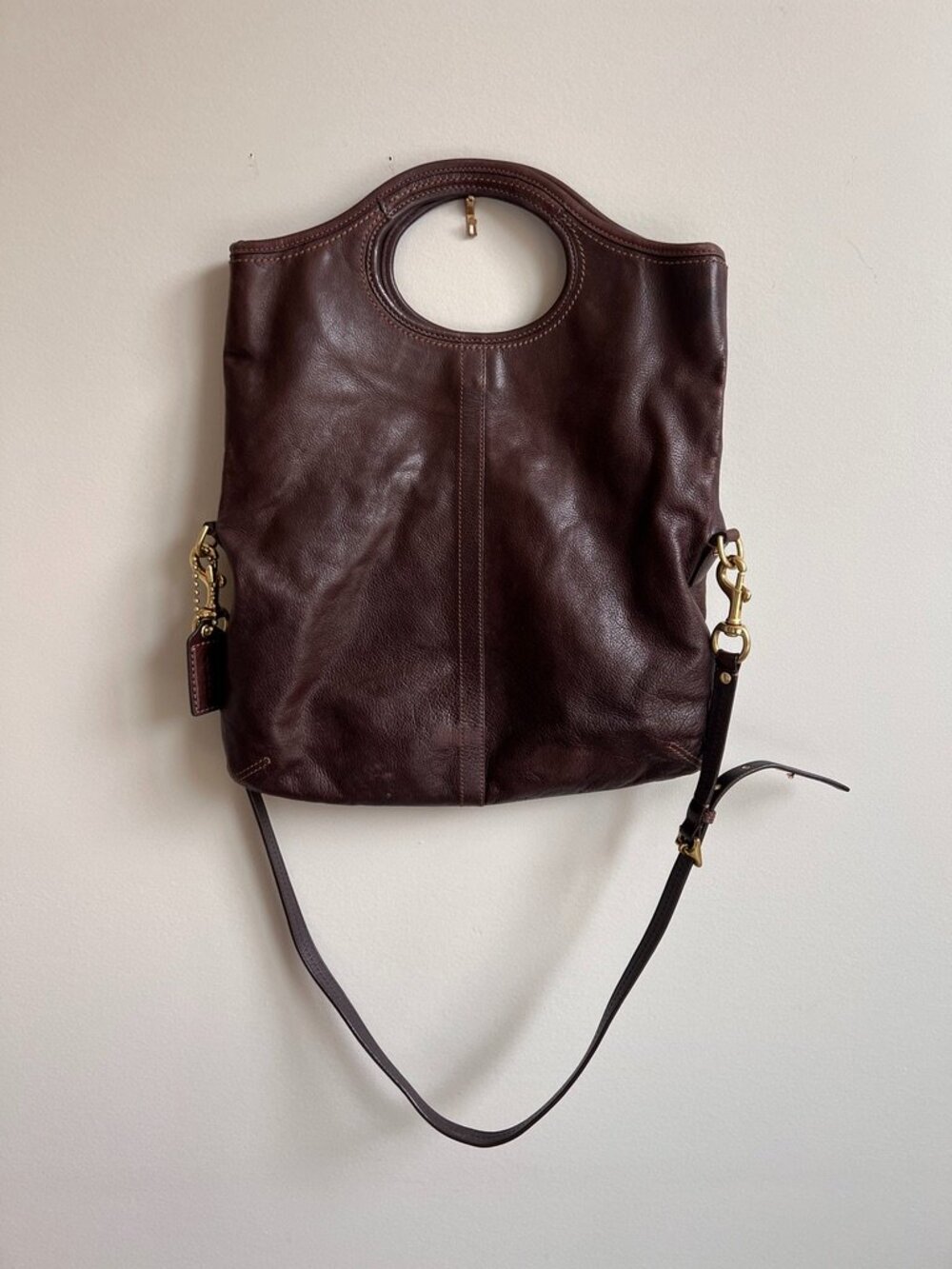 Coach Brown Leather Convertible Shoulder Bag Tote | Pink Lining | Brass Hardware - Picture 10 of 16